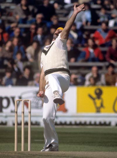 Dennis Lillee bowling for Australia against England during the Prudential Trophy at Edgbaston. Photograph: S&G and Barratts/EMPICS Sport