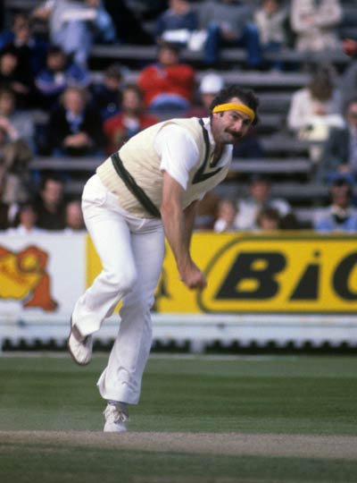 Dennis Lillee bowling for Australia against England during the 1995 Prudential Trophy at Edgbaston. Photograph: S&G and Barratts/EMPICS Sport