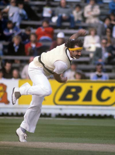 Dennis Lillee bowling for Australia against England during the 1995 Prudential Trophy at Edgbaston. Photograph: S&G and Barratts/EMPICS Sport