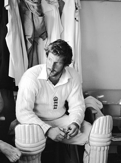 Ian Botham smokes a cigar after his match-winning 149 not out during the third Test Match against Australia at Headingley in 1981. Photograph: Getty Images/Adrian Murrell