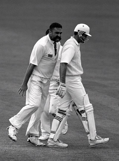 Merv Hughes appeals for LBW against Andrew Caddick at Trent Bridge in 1993. Photograph: Graham Chadwick/EMPICS Sport