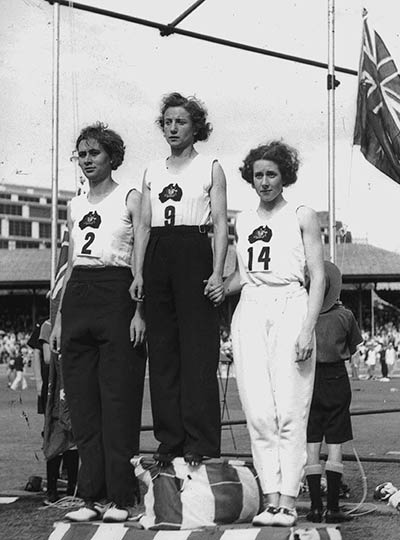 Decima Norman, Jean Coleman and Eileen Wearne win gold, silver and bronze medals for Australia at the Empire Games in Sydney 1938. Photograph: State Library of New South Wales/AAP