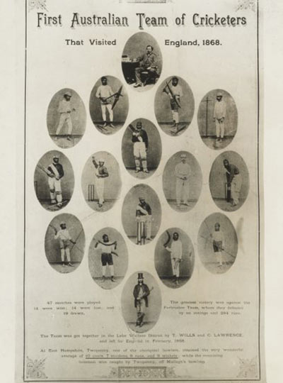 A portrait of the First Australian team of cricketers in 1868. Photograph: National Library of Australia