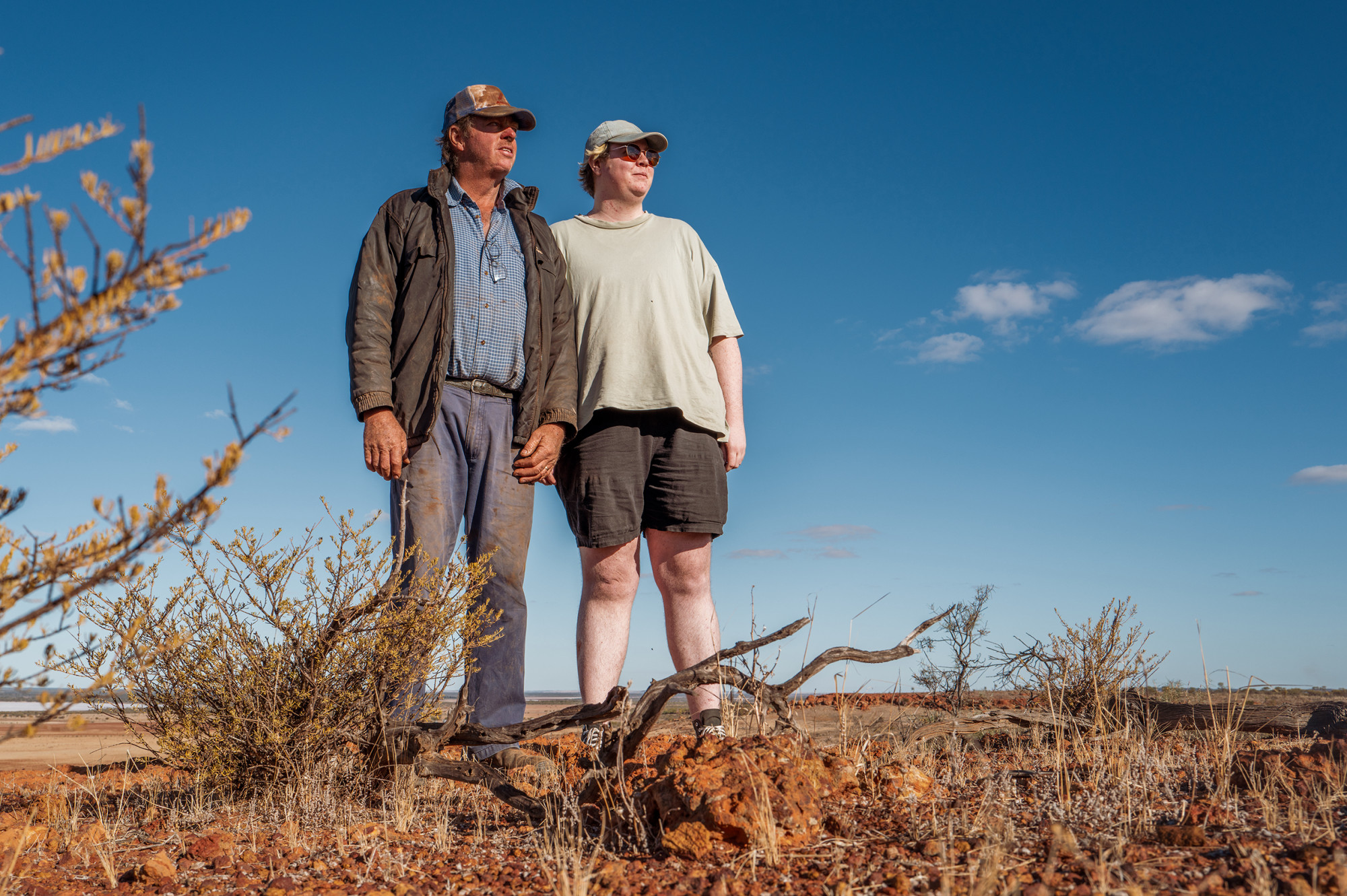 Phil Logue and his son Moss Logue at a farm outside Perenjori