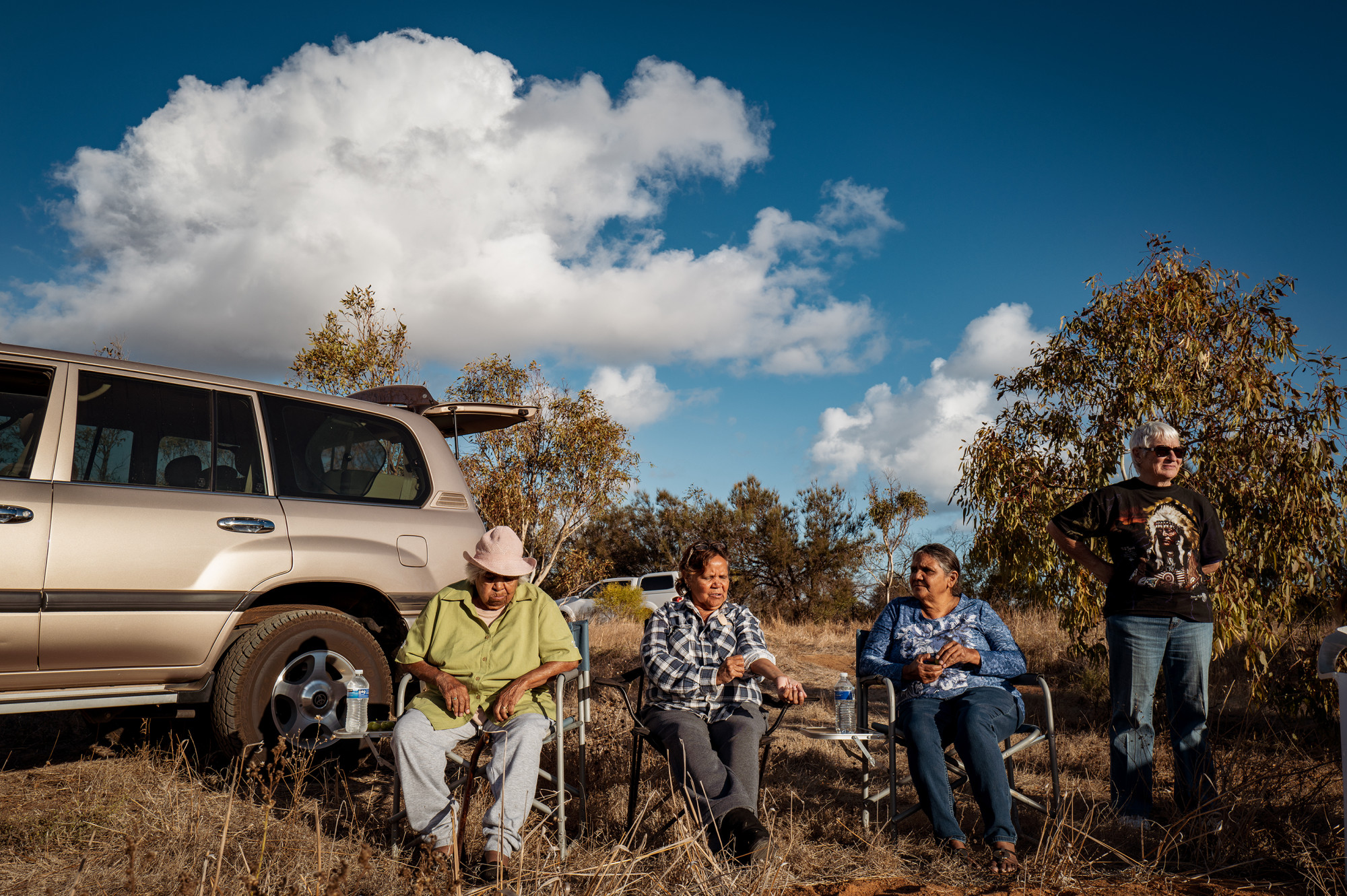 Naaguja elders Edna Corbett, Peta Watkins and Avriel Maher with Margaret Jones, born Criddle, at the Bootenal Springs campground